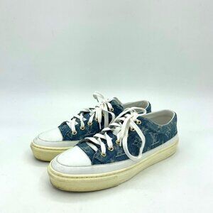 Louis Vuitton Blue & White Low Top Lace-Up Sneakers Size 38 Made In Italy